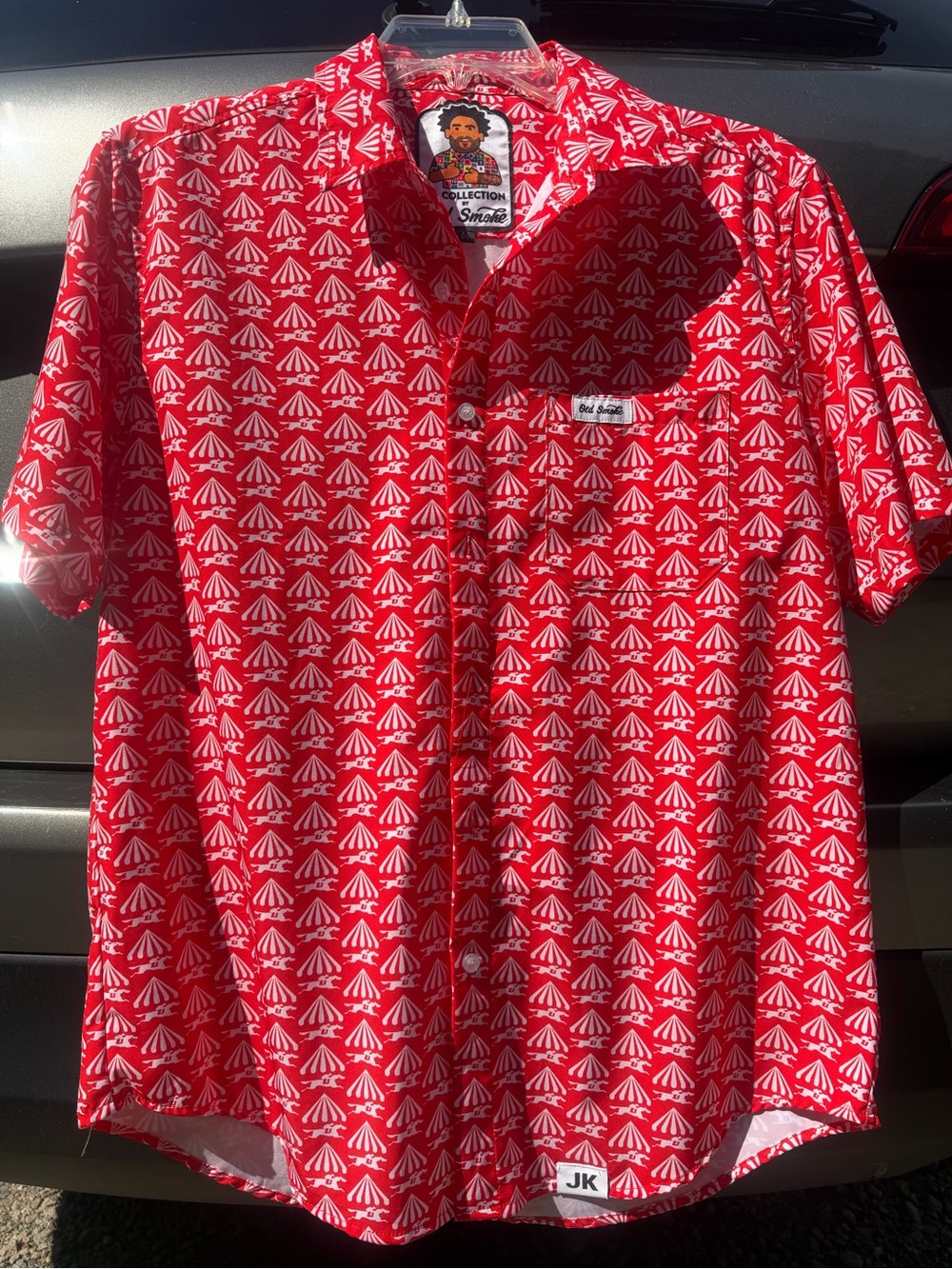 & Other Stories Red Short-Sleeve Button-Up Camp Shirt with White Nautical Motif